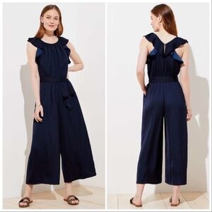 LOFT Plus Rich Navy Flutter Jumpsuit size 14